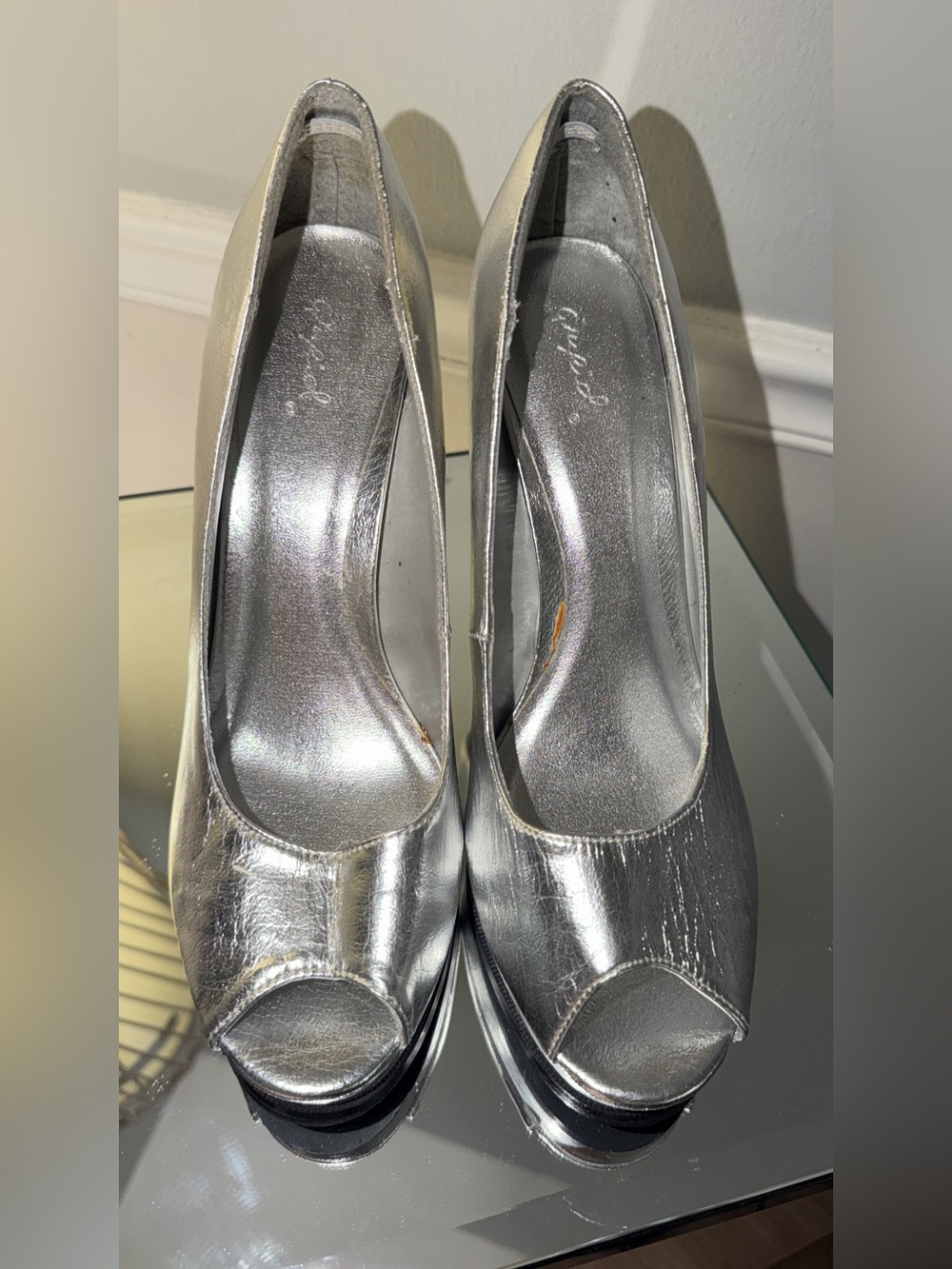 Silver Peep-Toe Women's Heels - Size 9